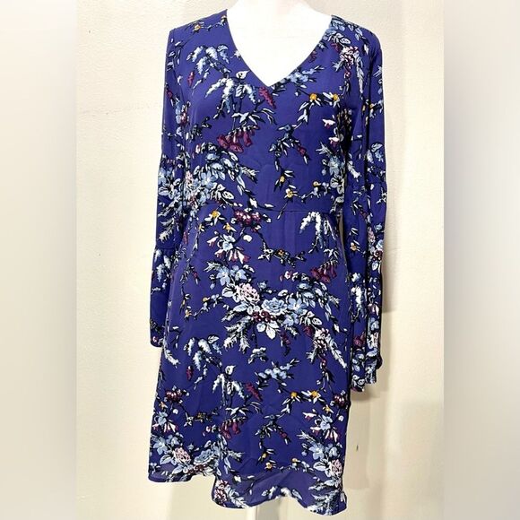 Loft dress floral flare business casual office summer festive purple Women’s 4P - Picture 1 of 10